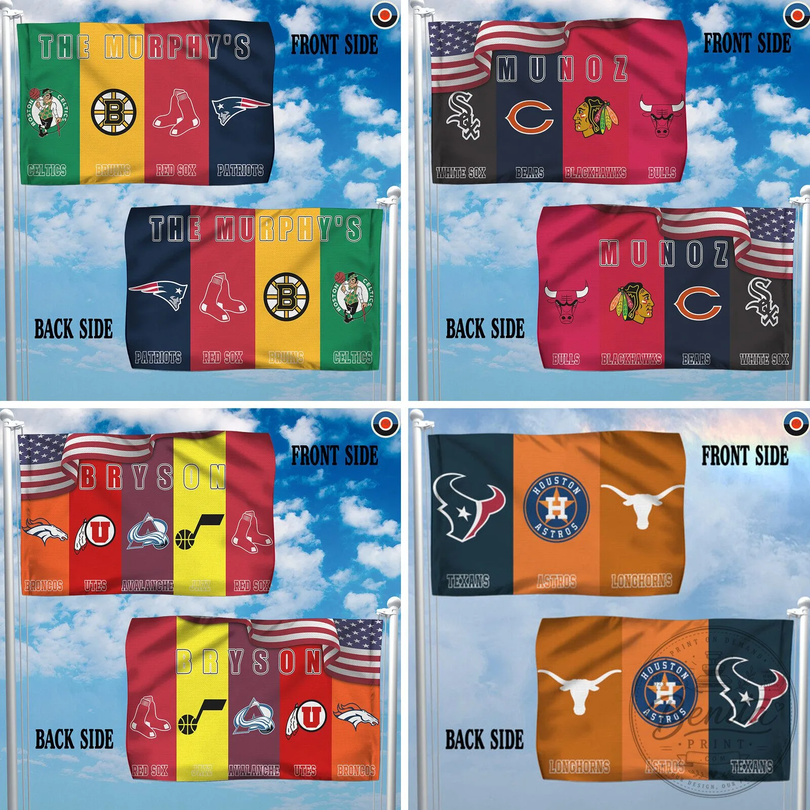 Custom Sports Team Family Name American Flag, Personalized Football Baseball Hockey Basketball Flag