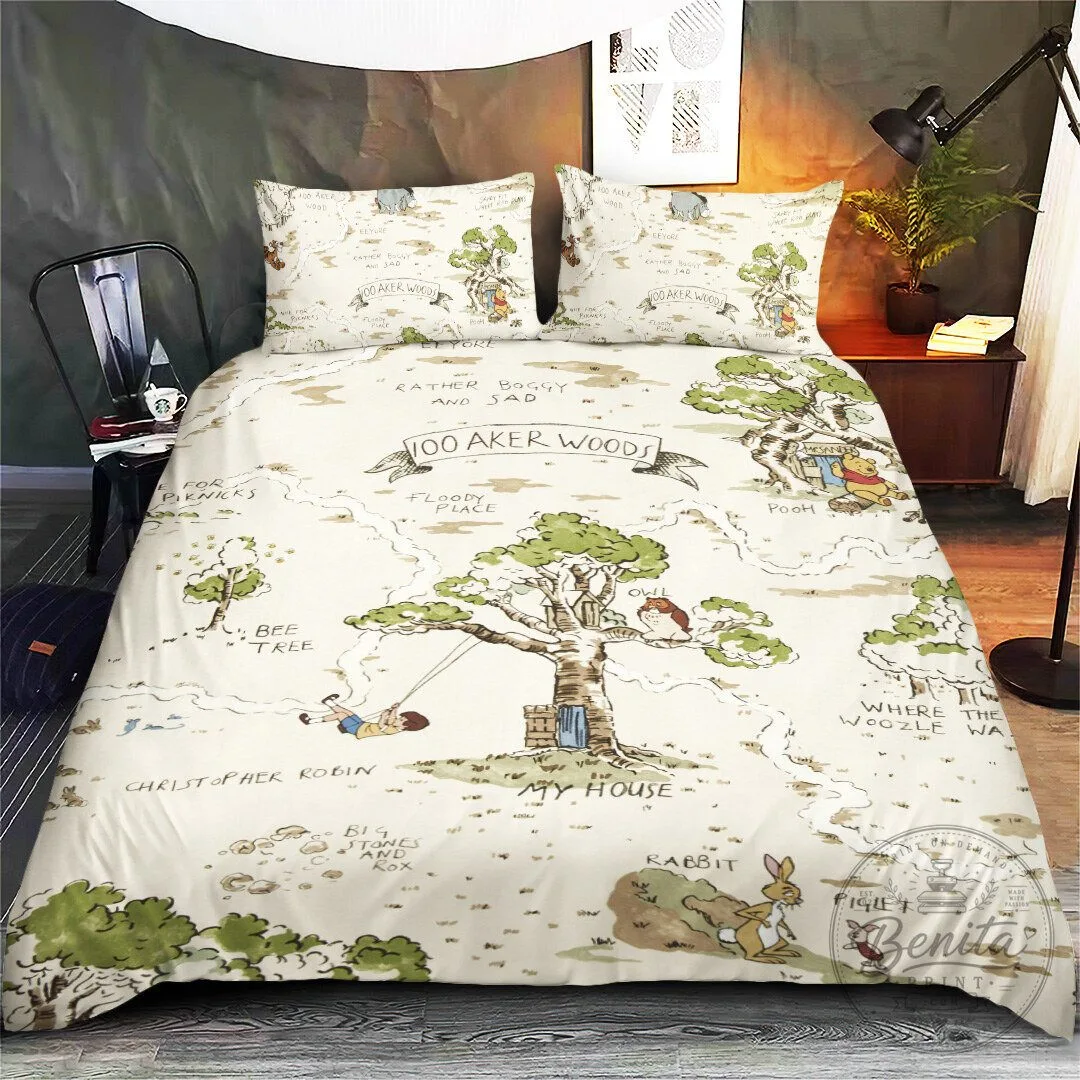 Winnie The Pooh 100 Aker Woods Map Duvet Cover Bedding Set
