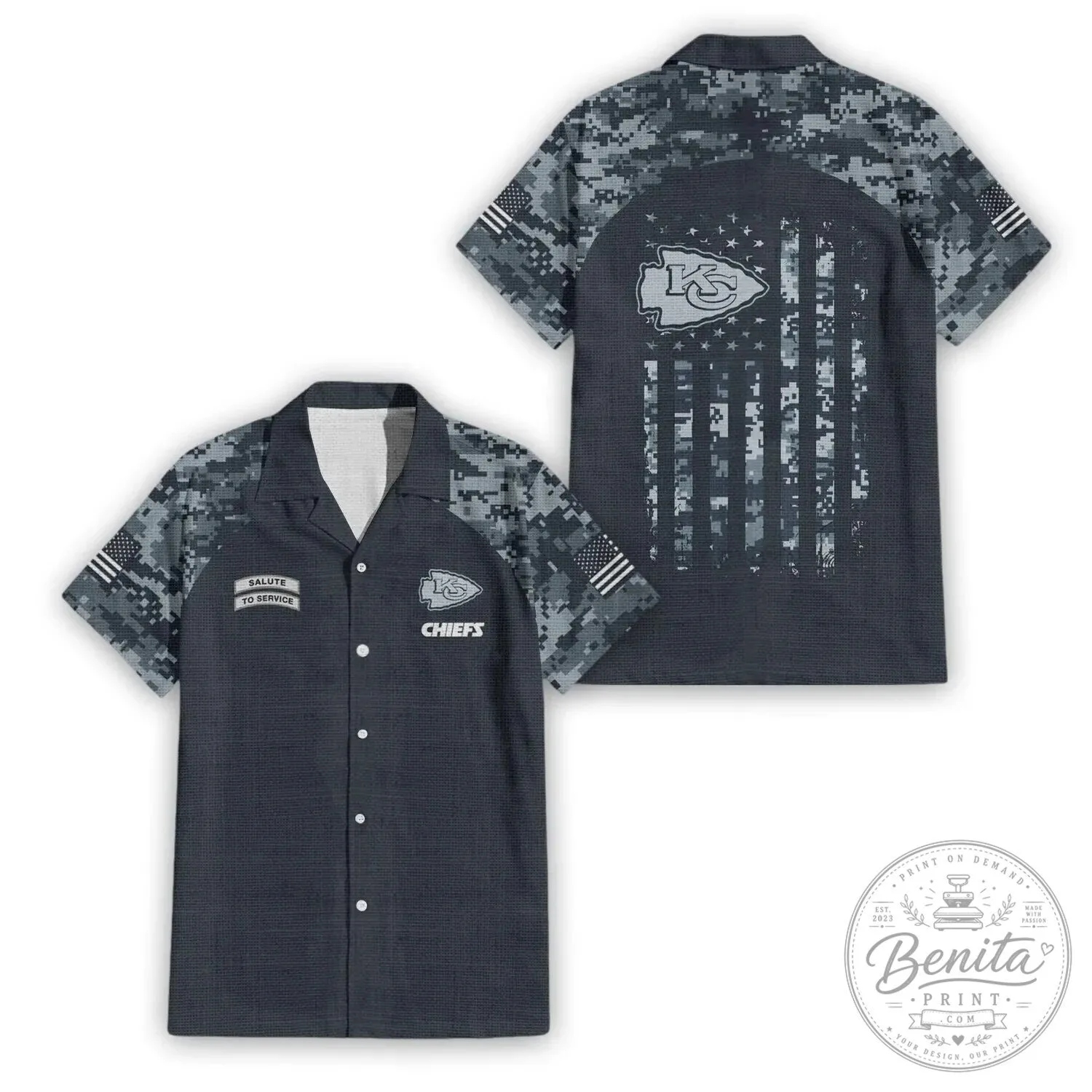 Digital Camouflage Hawaiian Shirt for Kansas City Chiefs Salute To Service