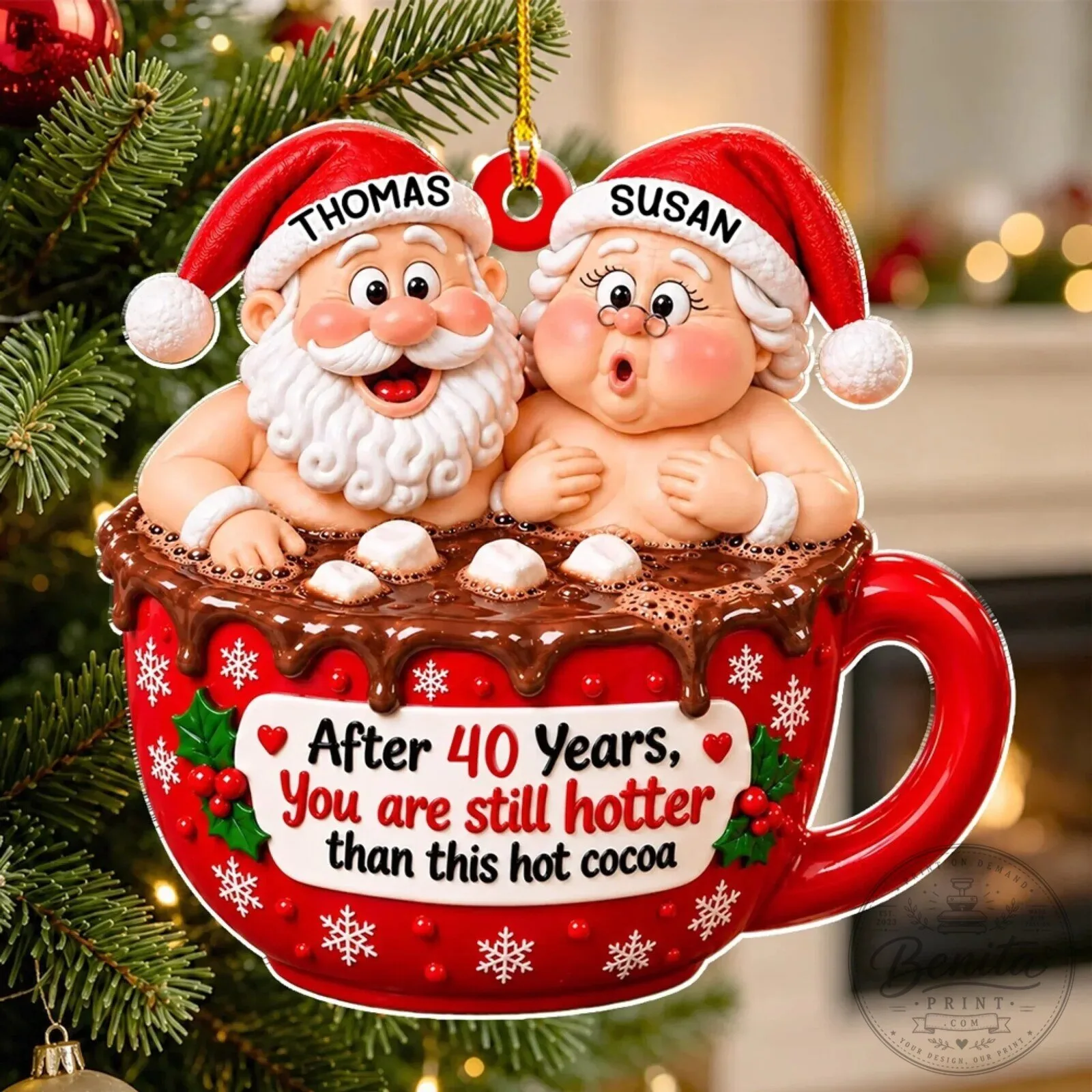 Personalized Santa and Mrs. Claus Hot Cocoa Christmas Tree Ornament