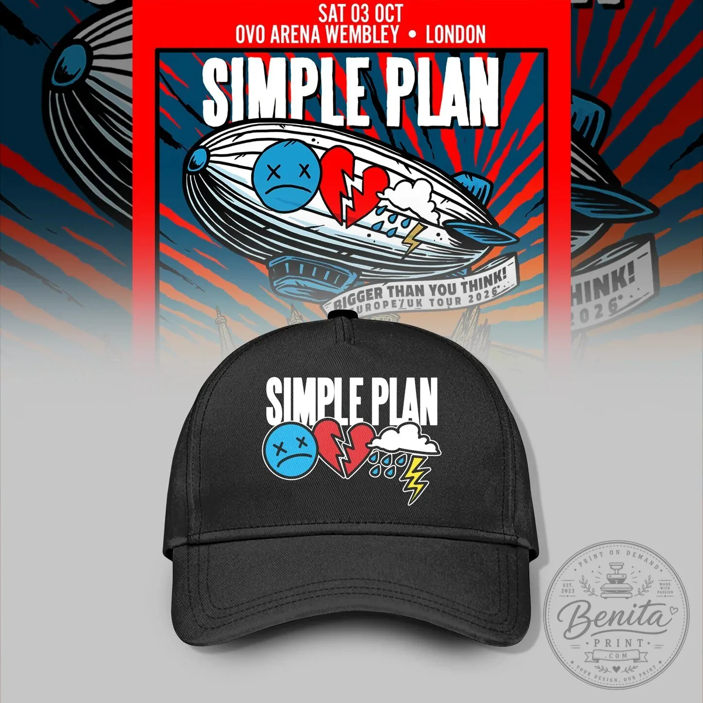 Simple Plan Bigger Than You Think Europe United Kingdom Tour 2026 Black Cap Hat