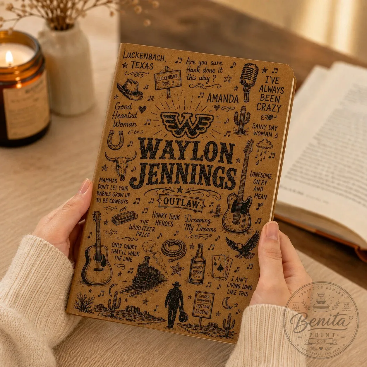Waylon Jennings Country Music Outlaw Hardcover Journal Notebook