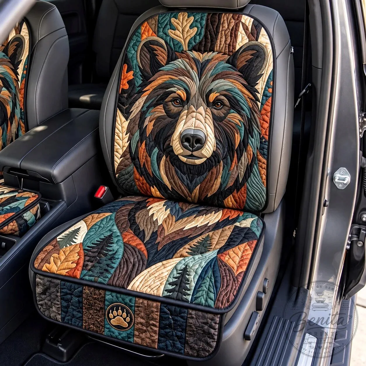 Quilted Bear Portrait Car Seat Protector Cover