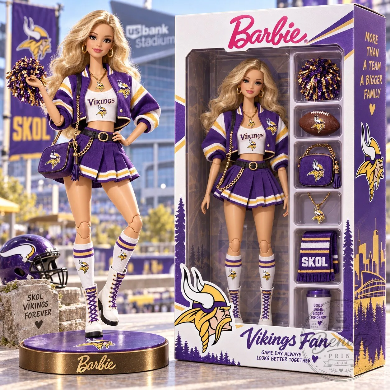 Barbie Minnesota Vikings Fan Commemorative Collectible Doll Figure