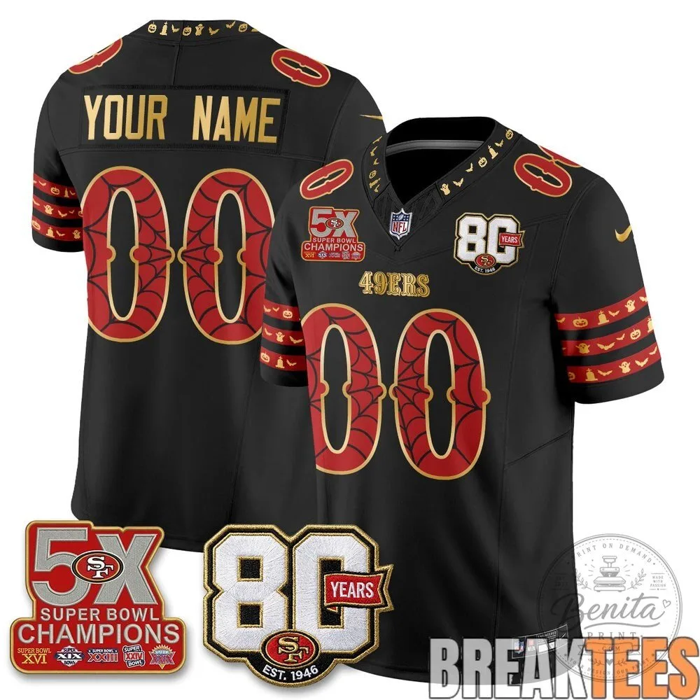 Custom Football Jersey with Halloween Spiderweb for San Francisco 49ers Fans