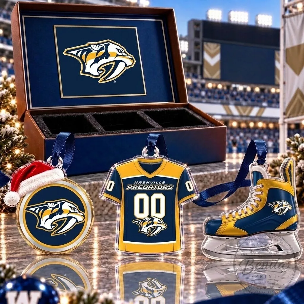 Nashville Predators NHL Team Full Set 3 Acrylic Christmas Tree Ornaments