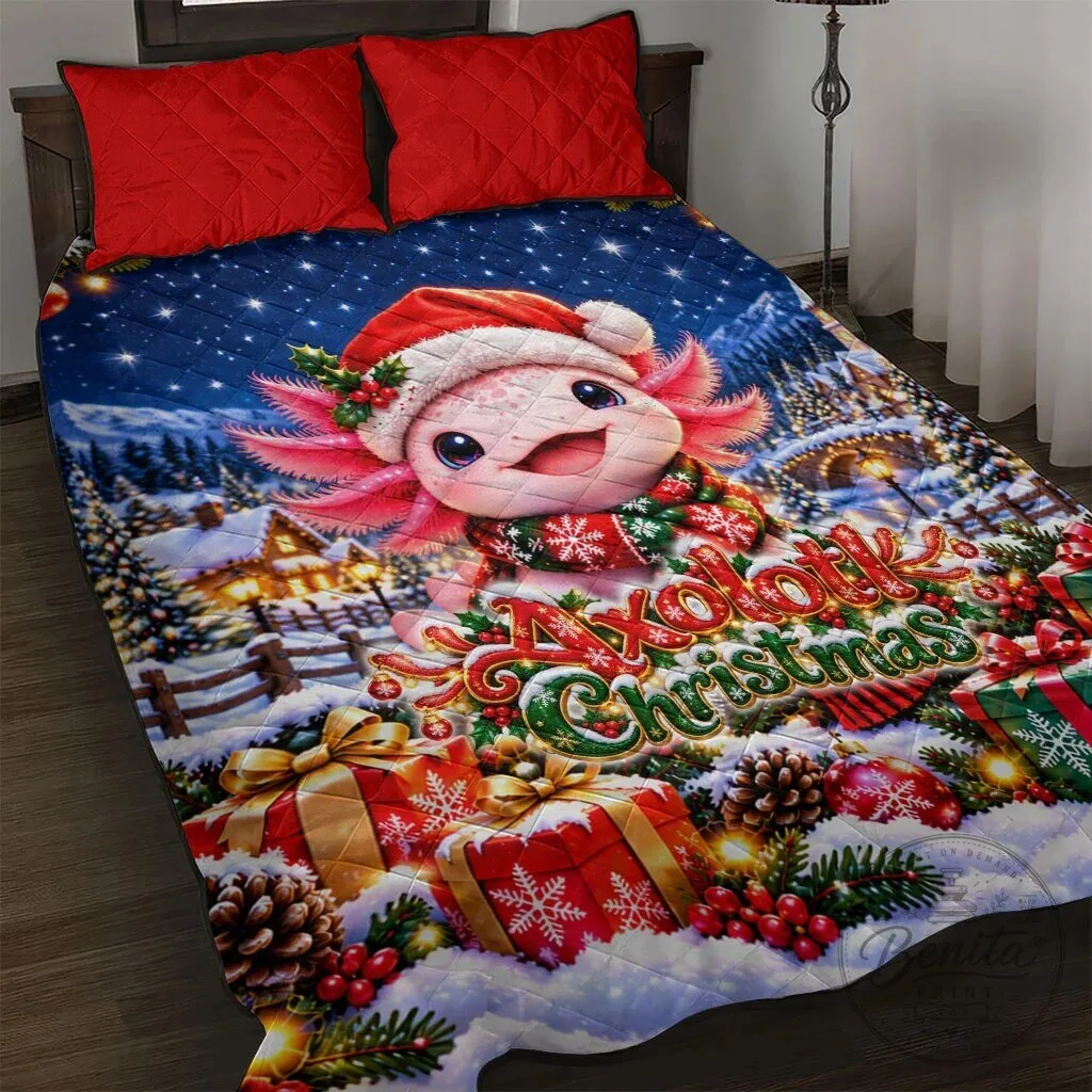 Axolotl Christmas Winter Wonderland Holiday Quilt Blanket