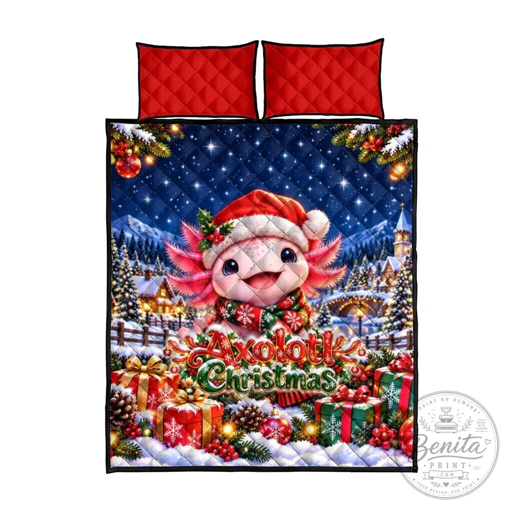 Axolotl Christmas Winter Wonderland Holiday Quilt Blanket 10 Axolotl Christmas Winter Wonderland Holiday Quilt Blanket