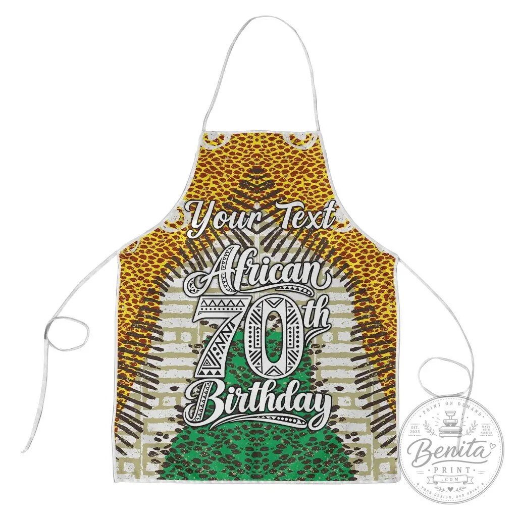 Personalized African 70th Birthday Apron with Tribal Animal Print