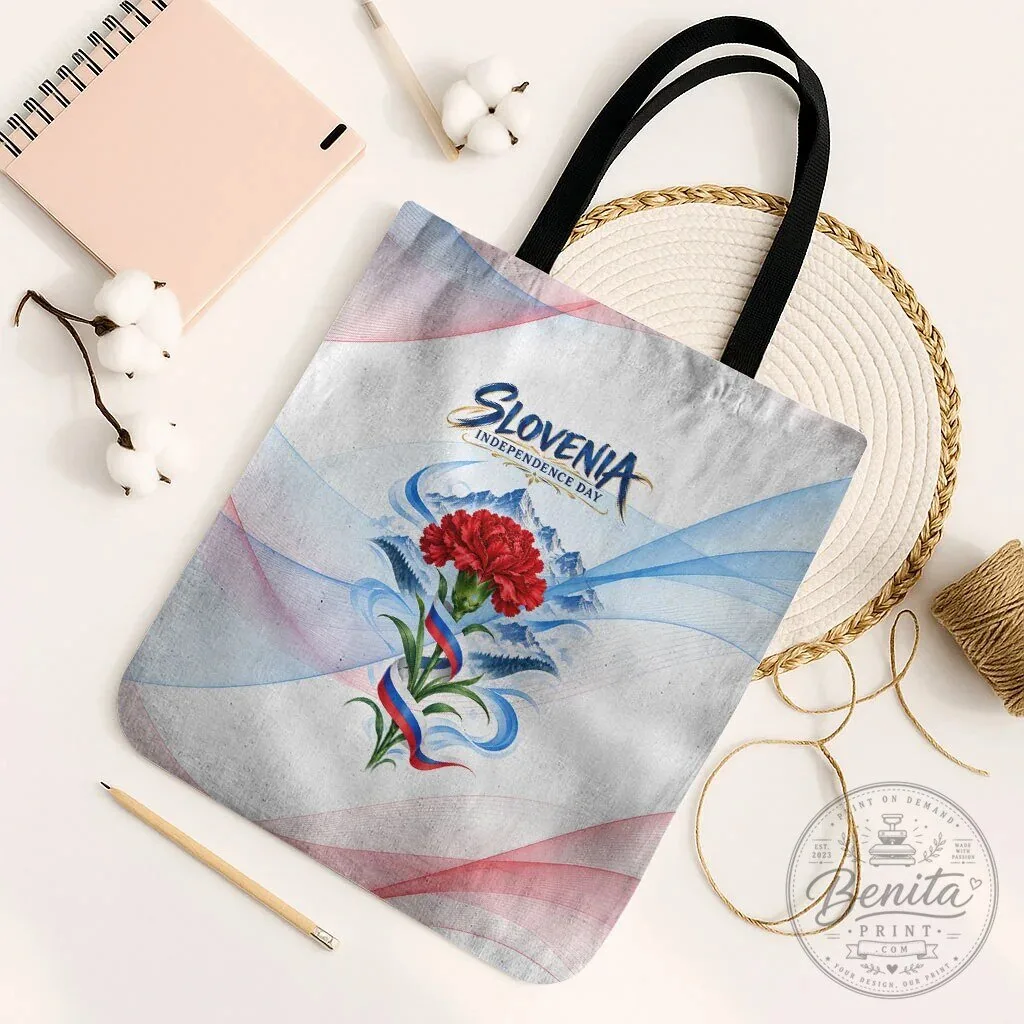 Slovenia Independence Day Red Carnation Flower Mount Triglav Flag Tote Bag