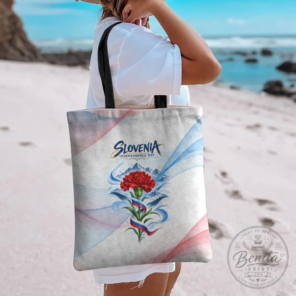 Slovenia Independence Day Red Carnation Flower Mount Triglav Flag Tote Bag 12 Slovenia Independence Day Red Carnation Flower Mount Triglav Flag Tote Bag