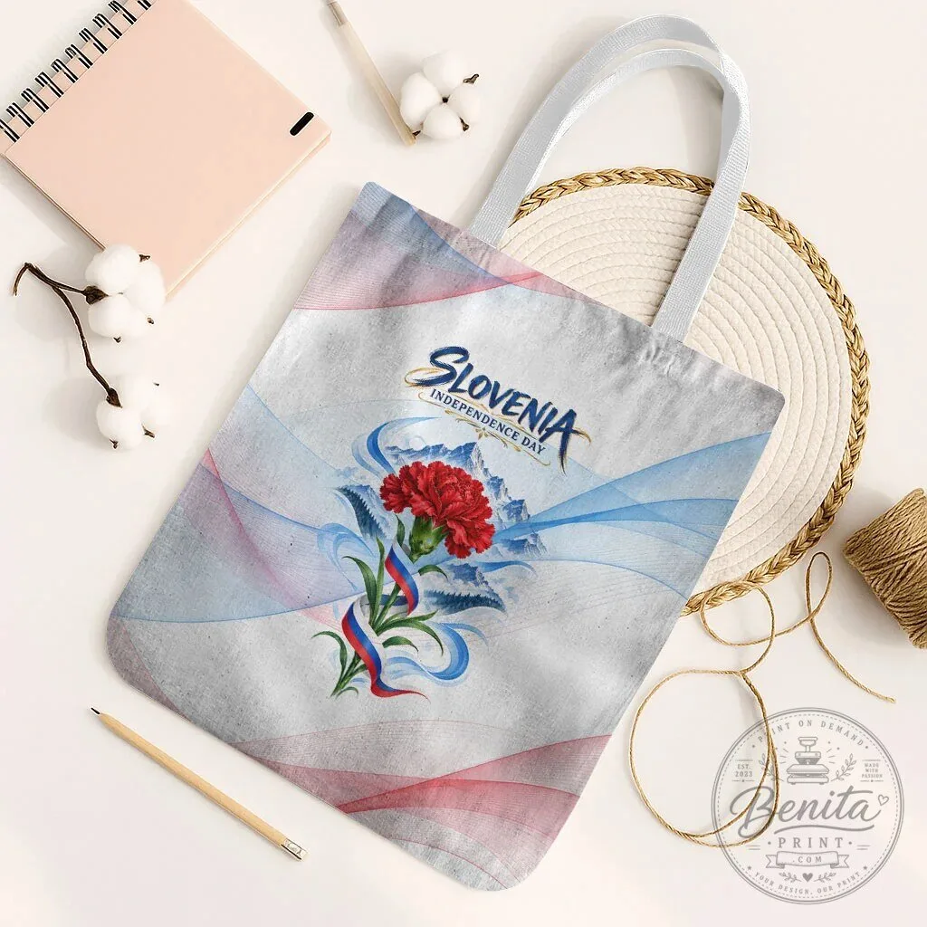 Slovenia Independence Day Red Carnation Flower Mount Triglav Flag Tote Bag 13 Slovenia Independence Day Red Carnation Flower Mount Triglav Flag Tote Bag