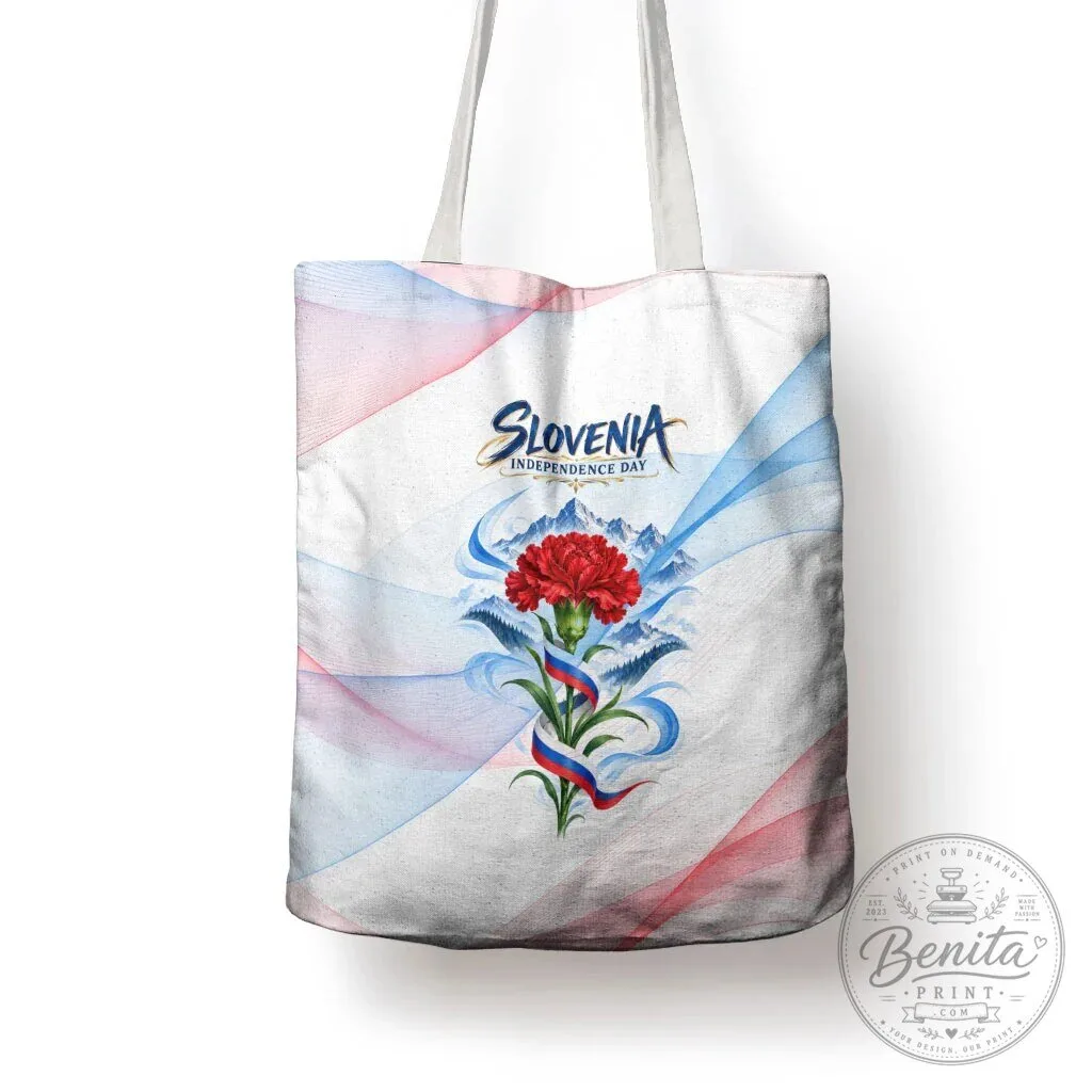 Slovenia Independence Day Red Carnation Flower Mount Triglav Flag Tote Bag 14 Slovenia Independence Day Red Carnation Flower Mount Triglav Flag Tote Bag