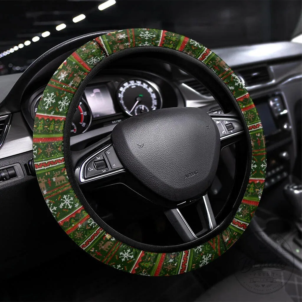 Christmas Ugly Sweater Pattern Steering Wheel Cover Festive Holiday Car Accessory