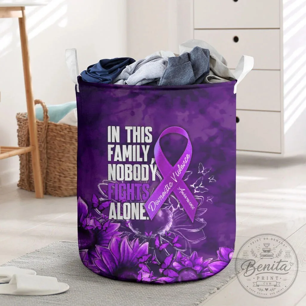Domestic Violence Awareness Purple Ribbon Nobody Fights Alone Laundry Basket