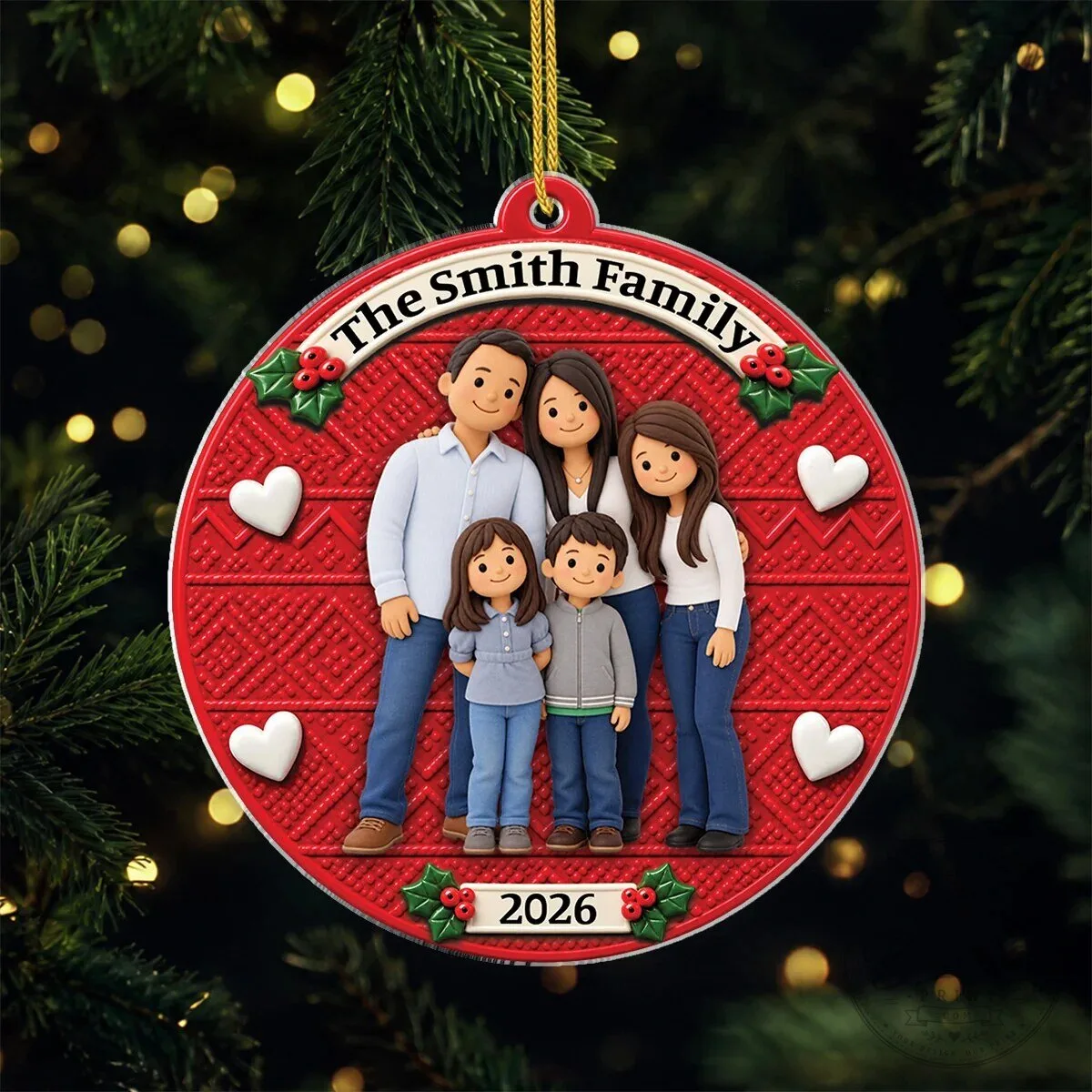 Personalized Family Portrait Christmas Ornament - Custom Smith Family Holiday Decor