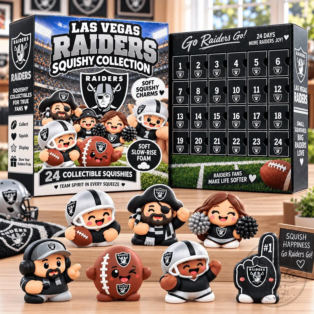 Las Vegas Raiders NFL Football Team 24-Day Advent Calendar Squishy Toy Set