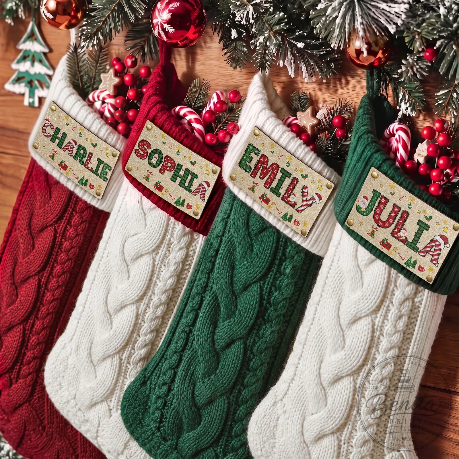 Personalized Knitted Christmas Stocking with Custom Name Patch for Family 8 Personalized Knitted Christmas Stocking with Custom Name Patch for Family