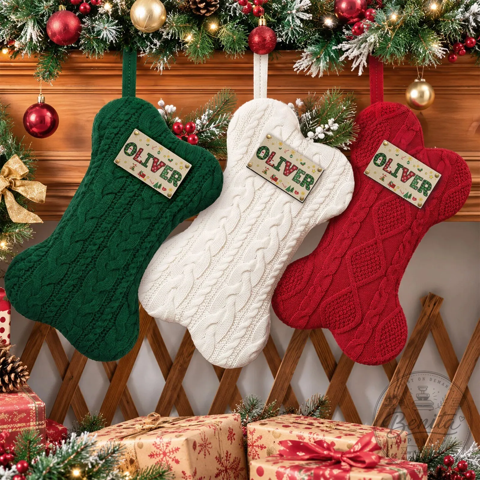 Personalized Knitted Christmas Stocking with Custom Name Patch for Family 10 Personalized Knitted Christmas Stocking with Custom Name Patch for Family