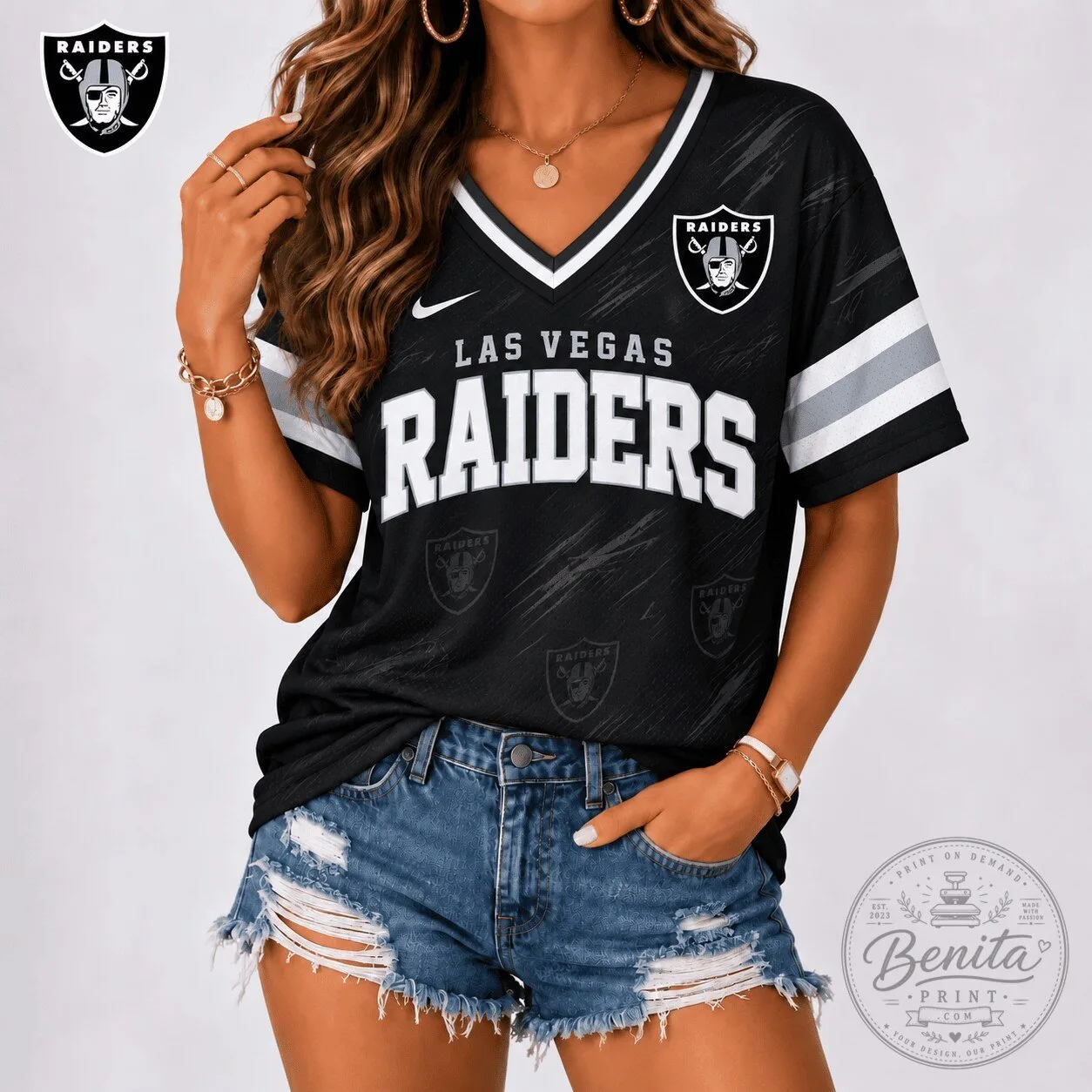 Las Vegas Raiders NFL Team Shirt, Women's V-Neck Football Fan T-Shirt