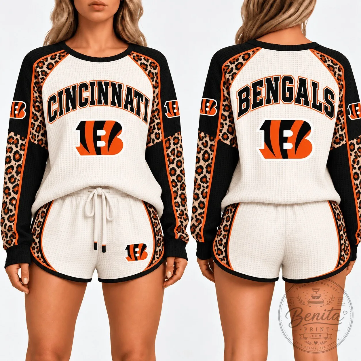 Cincinnati Bengals Leopard Print Waffle Knit Lounge Set