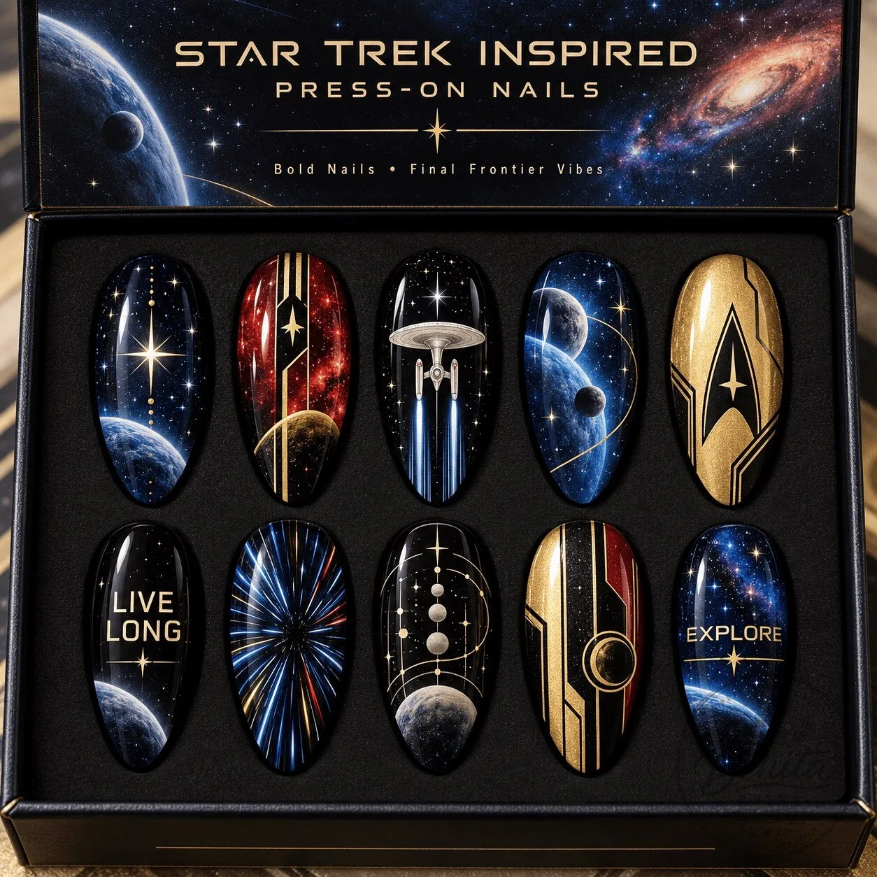Star Trek Inspired Starships and Cosmic Galaxies Press-On Nails Set