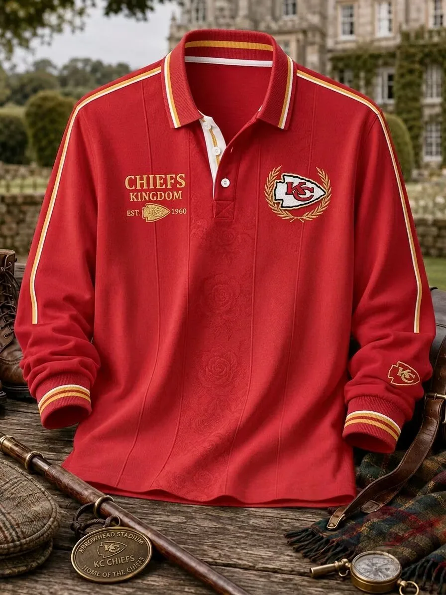 Kansas City Chiefs Kingdom Established 1960 Long-Sleeve Polo Shirt