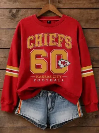 Kansas City Chiefs Football Team Red Crewneck Sweatshirt for Women