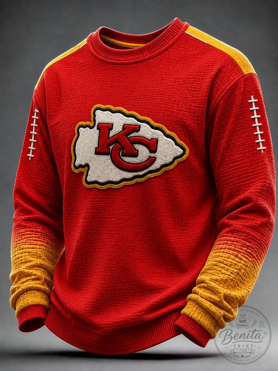 Kansas City Chiefs Football Team Logo Red and Gold Crewneck Sweatshirt