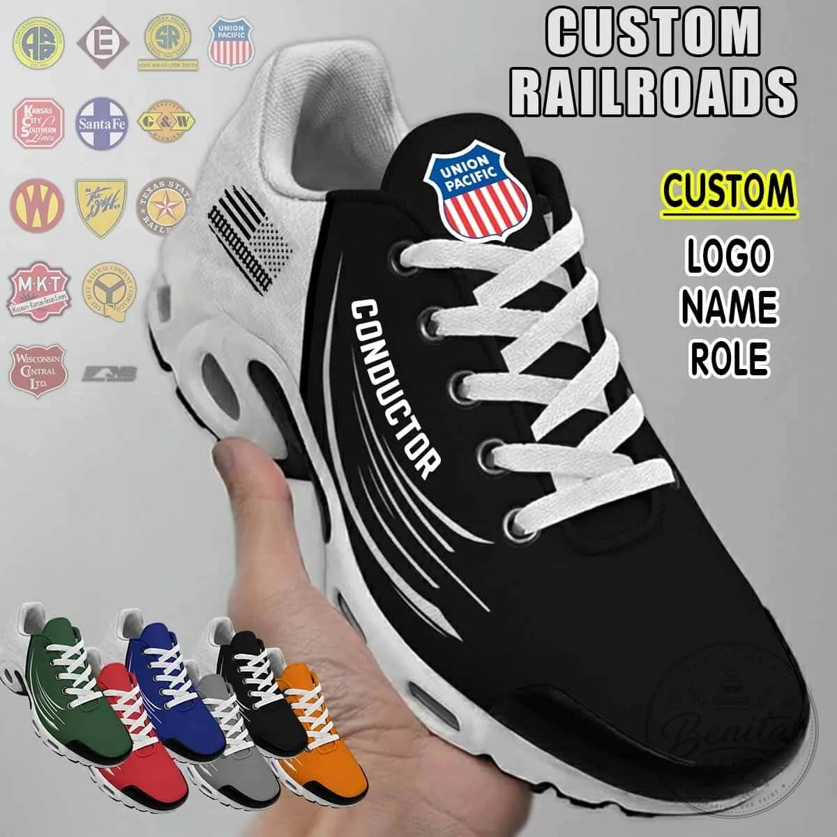 Union Pacific Railroad Conductor Custom Name Air Cushion Shoes