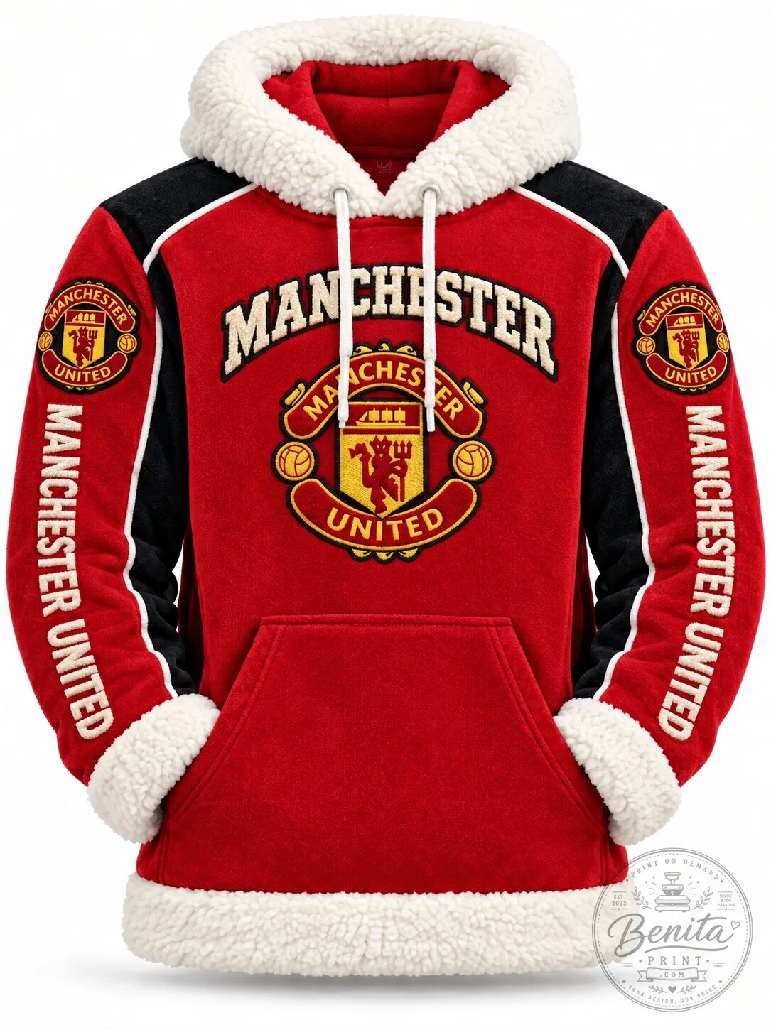 Manchester United Football Club Red Plush Hooded Sweatshirt