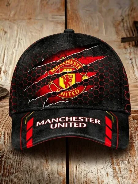 Manchester United Football Club Hexagon Pattern Distressed Baseball Cap Hat