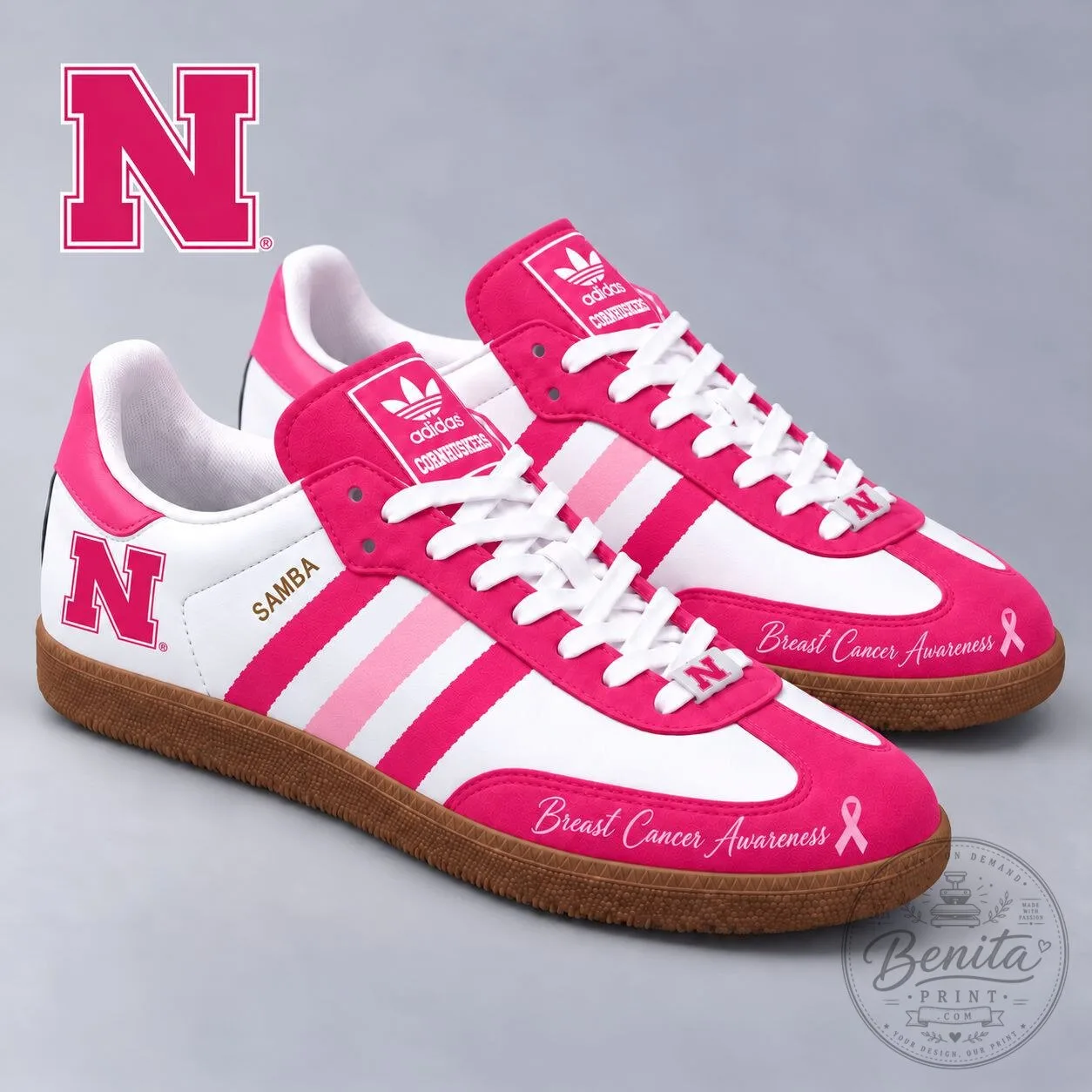 Nebraska Cornhuskers Breast Cancer Awareness Pink Samba Shoes for Women