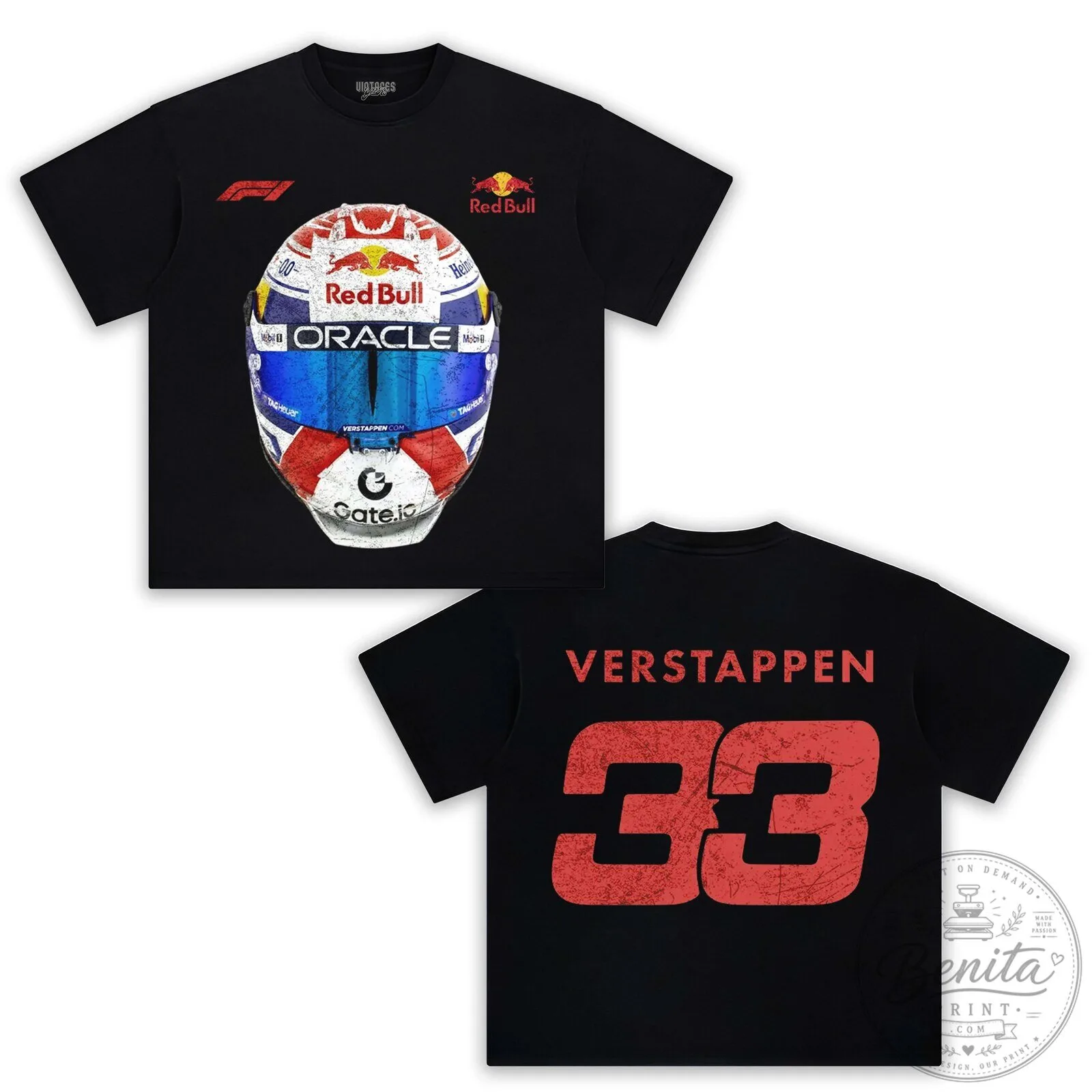 Max Verstappen Red Bull Racing Formula One Helmet and Number 33 T-Shirt