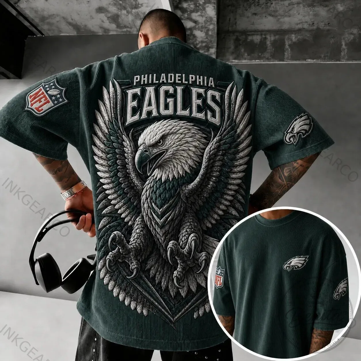 Philadelphia Eagles NFL Football Team Logo Corduroy Oversized T-Shirt