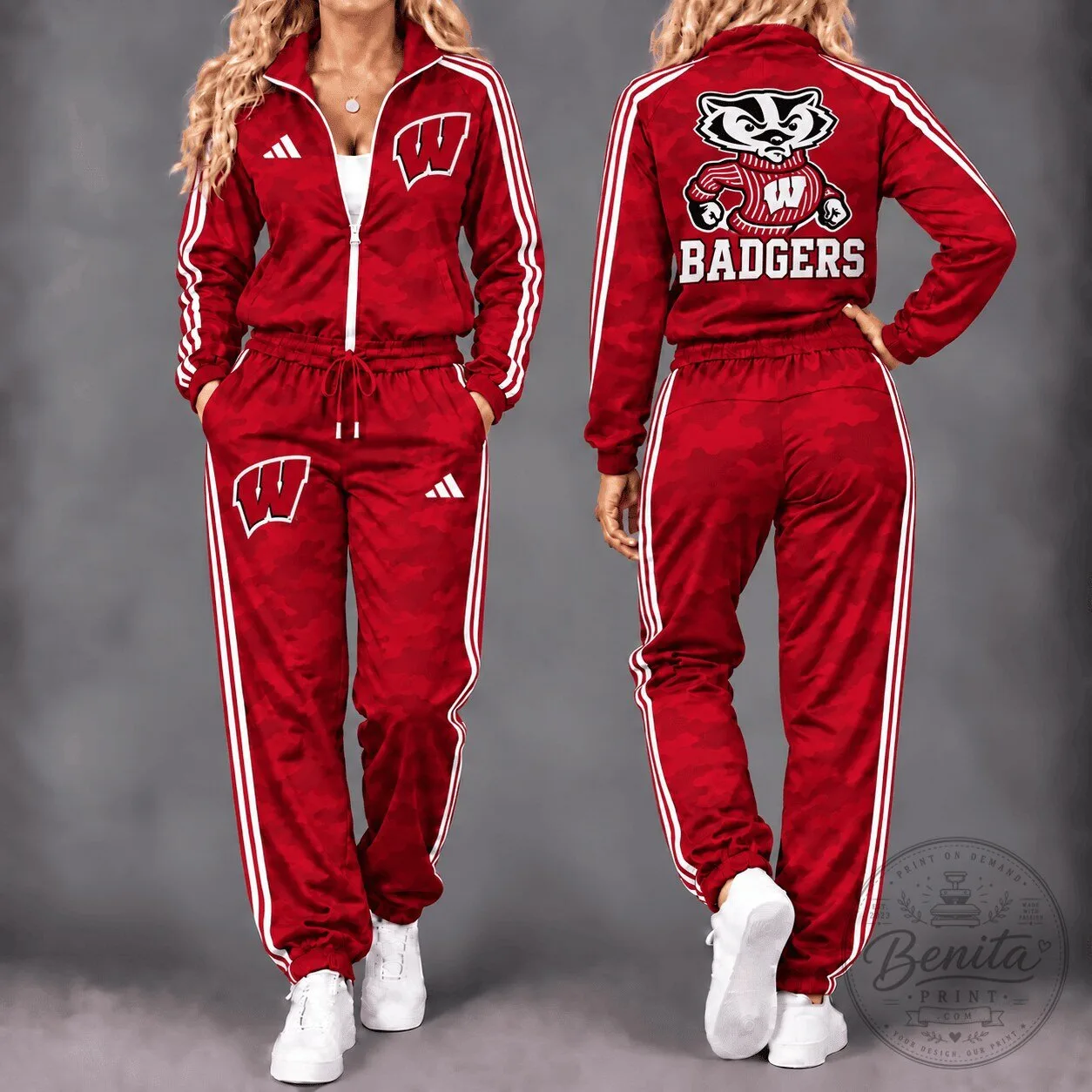Wisconsin Badgers NCAA Red Camouflage Tracksuit Set