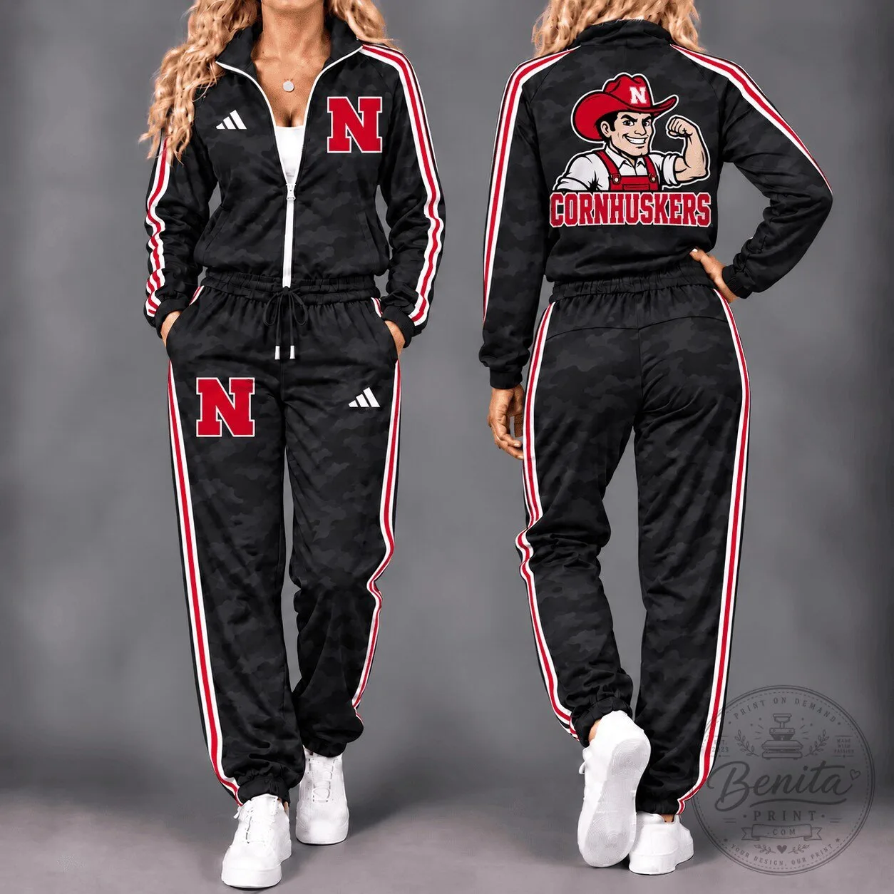 Nebraska Cornhuskers NCAA Signature Motion Black Tracksuit Jacket and Pants Set