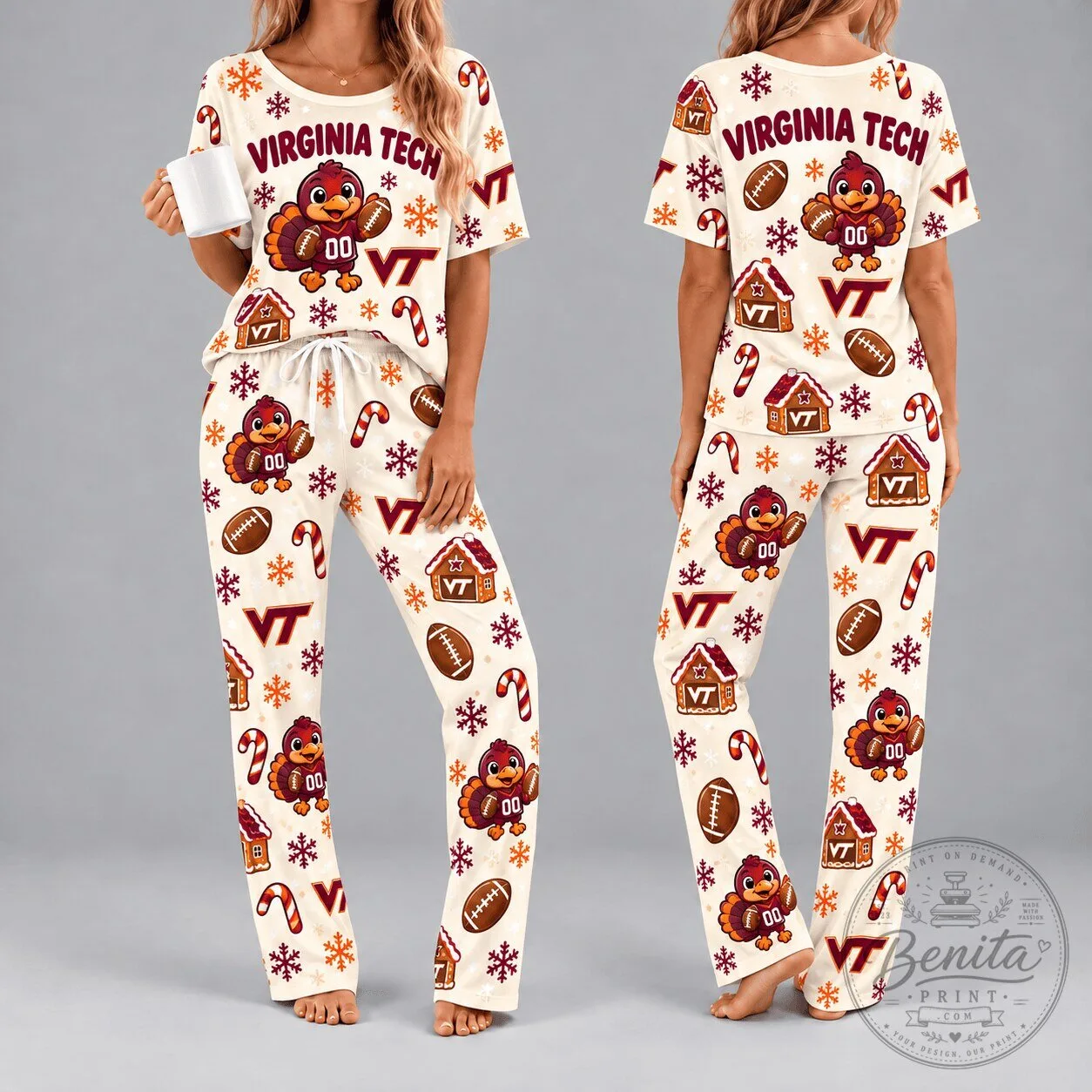 Virginia Tech Hokies Christmas Holiday Women's Two-Piece Pajama Set