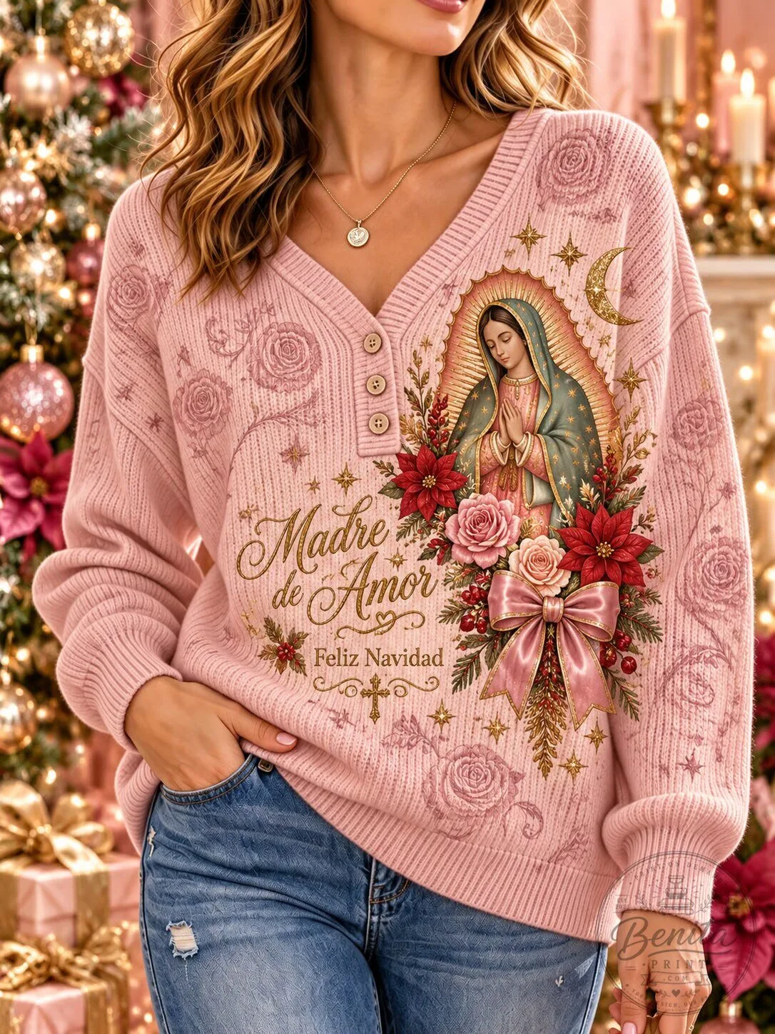 Our Lady of Guadalupe Madre de Amor Feliz Navidad Religious Christmas Sweatshirt
