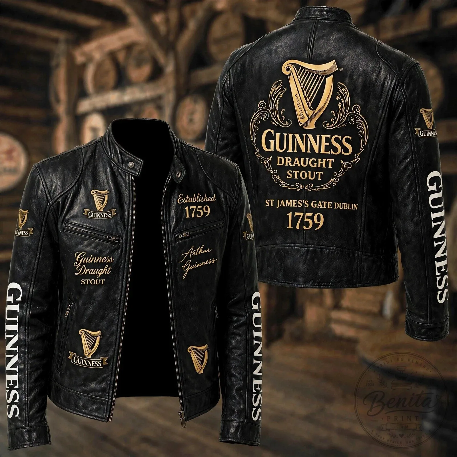 Guinness Draught Stout Established 1759 Leather Jacket