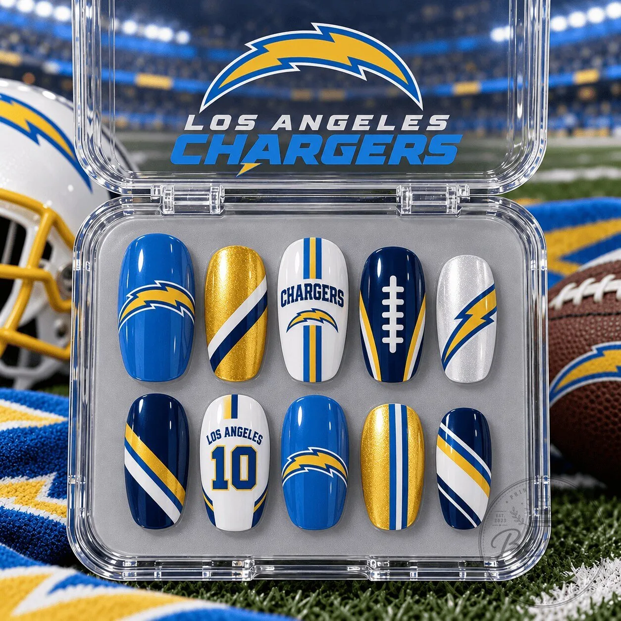 Los Angeles Chargers NFL Football Team Press-On Nails Set 1 Los Angeles Chargers NFL Football Team Press-On Nails Set