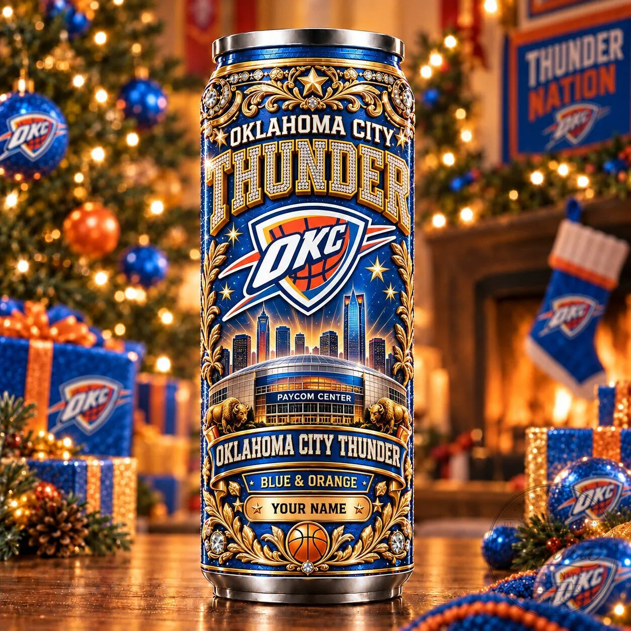 Oklahoma City Thunder NBA Basketball Team Paycom Center Blue Can Tumbler