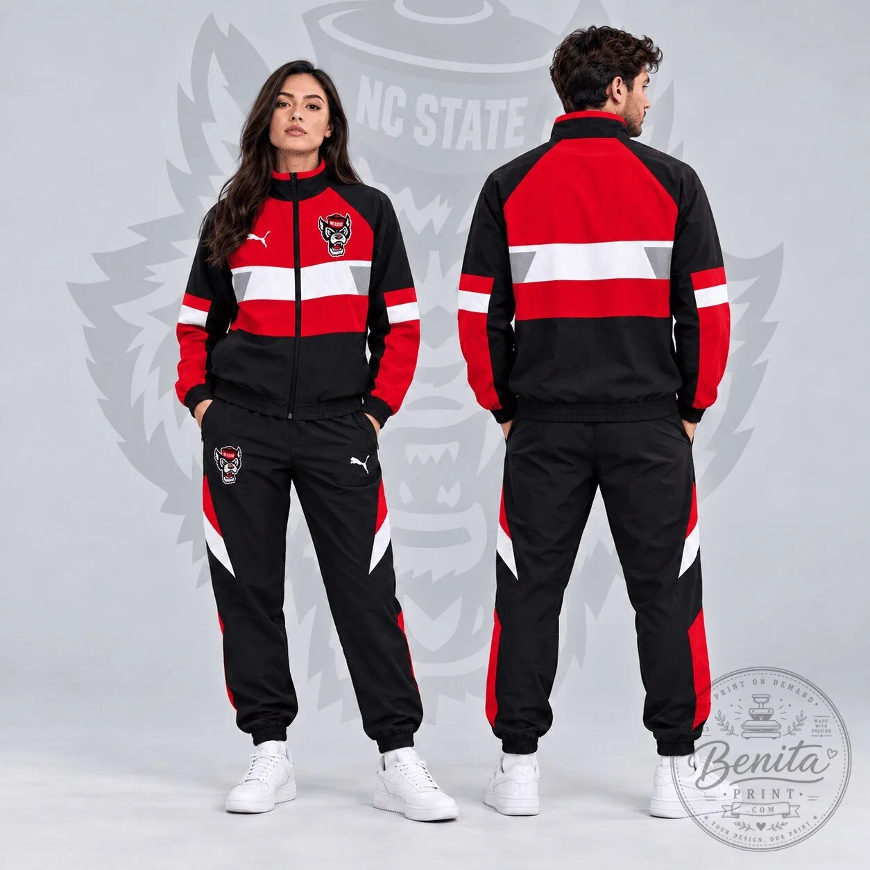 North Carolina State Wolfpack Red Black White Colorblock Tracksuit Jacket