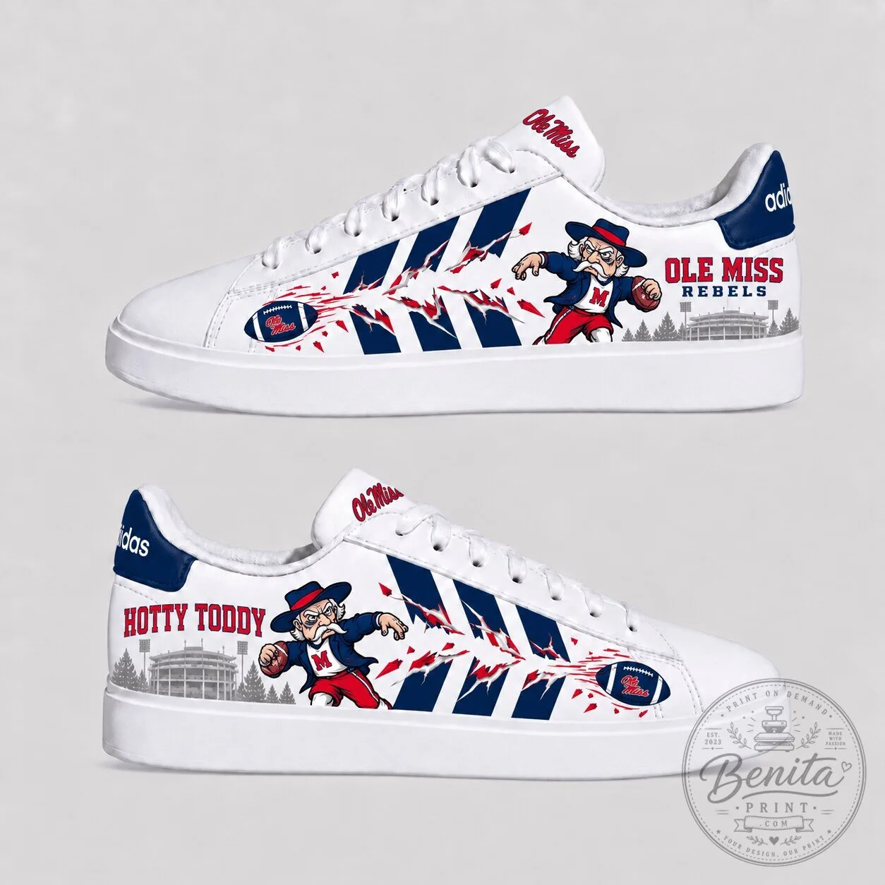 Ole Miss Rebels Football Team Logo White Sneakers