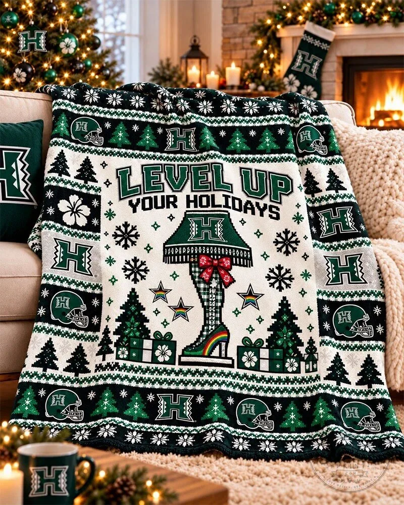 Hawaii Rainbow Warriors Level Up Your Holidays Christmas Flannel Blanket
