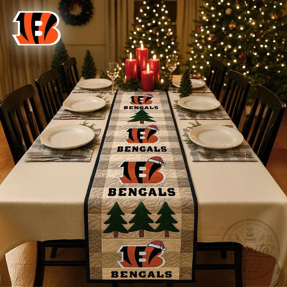 Holiday Decor Quilted Table Runner for Christmas - Cincinnati Bengals Design