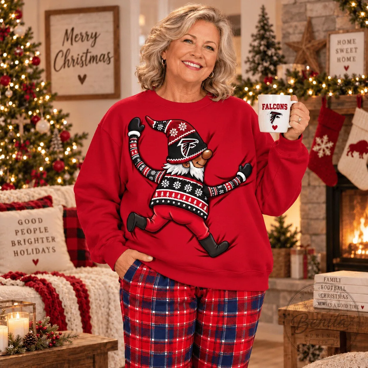 Atlanta Falcons Gnome Christmas Holiday Red Crewneck Sweatshirt for Women