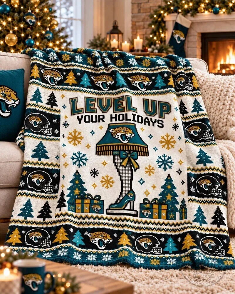 Jacksonville Jaguars Level Up Your Holidays Christmas Ugly Sweater Blanket