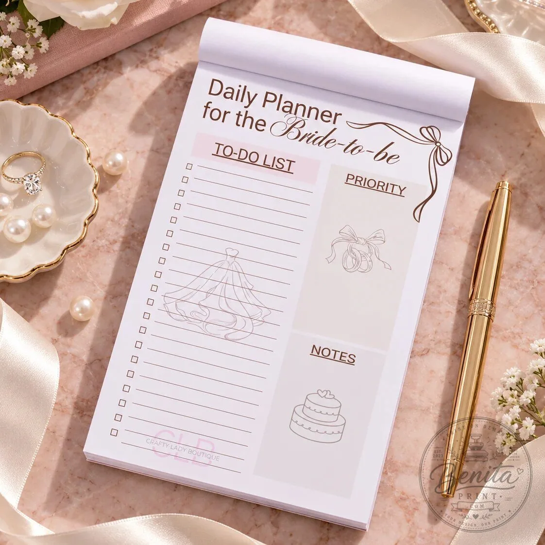 Bride-to-Be Wedding Planning Daily Checklist Notepad for Bridal Shower Gift
