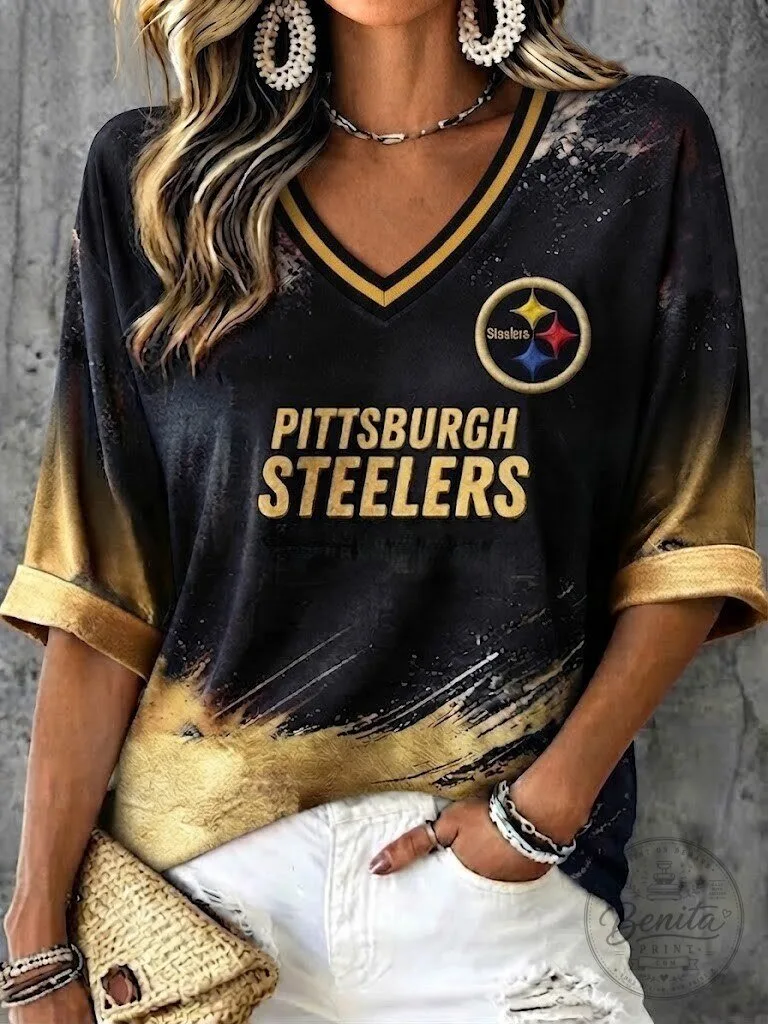 Pittsburgh Steelers Football Team Women's V-Neck Short Sleeve T-Shirt